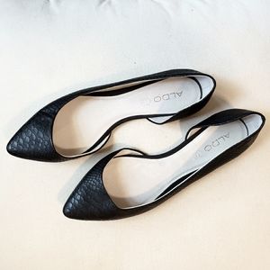 Aldo Black Snakeskin Print Leather Flats